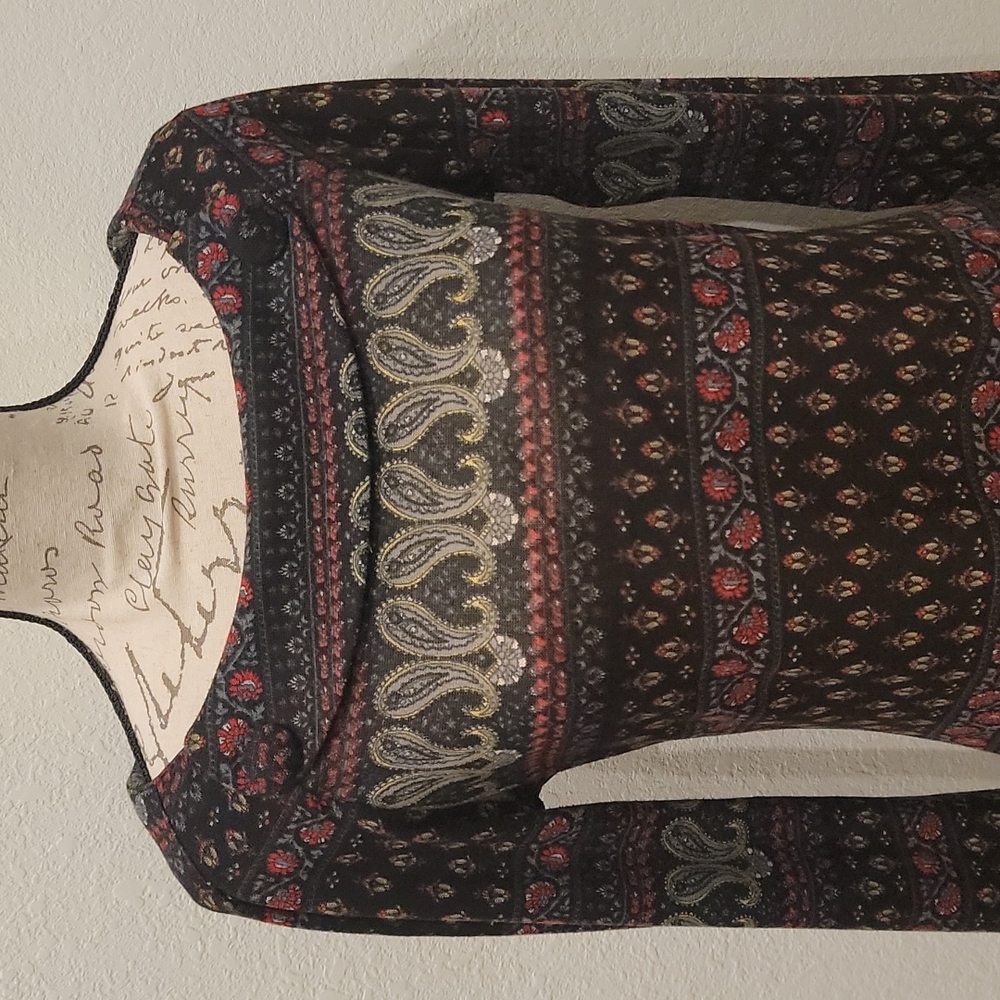 Paisley Wide Neck Long Sleeve Dress